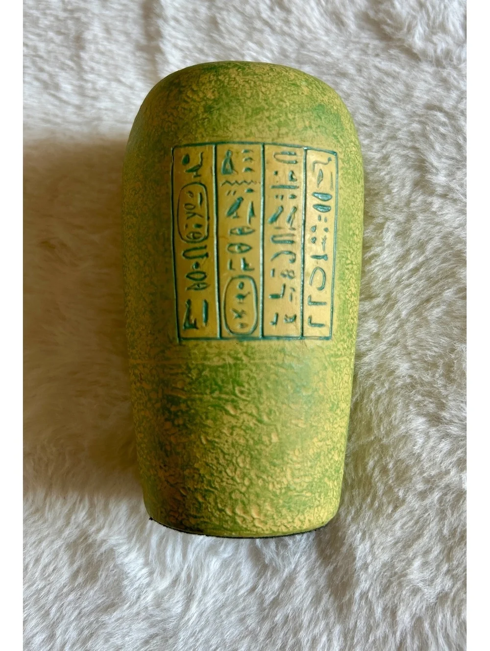 Vintage Summit Collection Green Ceramic Vase with Hieroglyphic Design